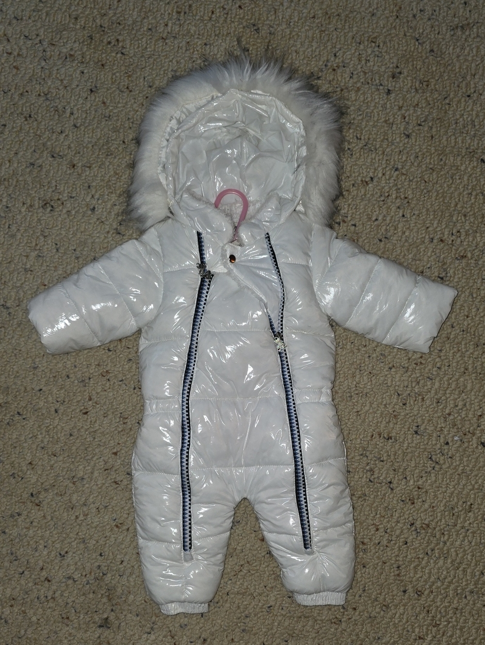 White Faux-Fur Trim Baby Snowsuit Jacket
